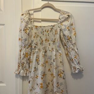 Reformation Linen Floral Long Sleeve Dress